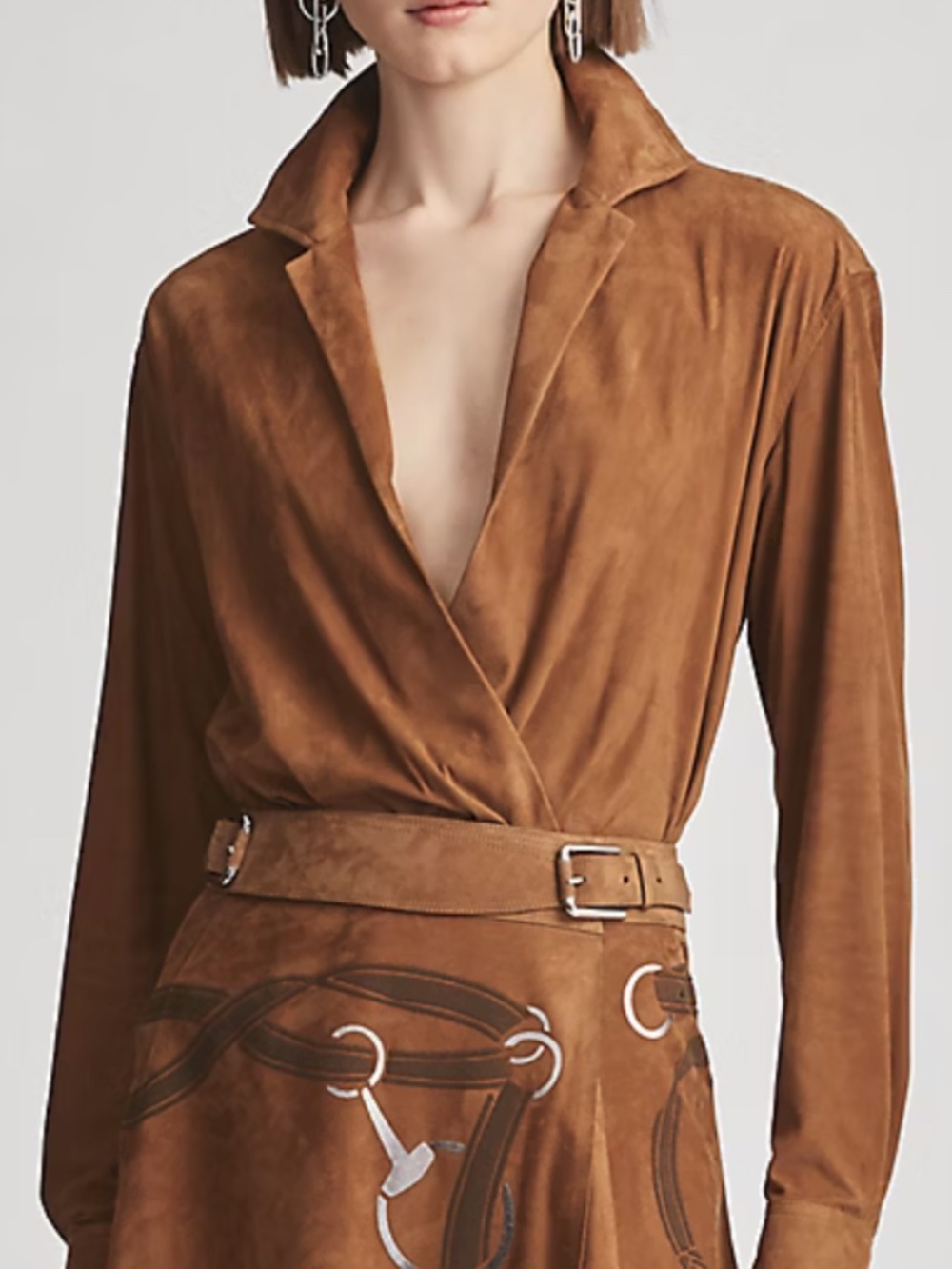 Ralph Lauren sz 2 brown capri lamb suede wrap shirt jacket - Picture 2 of 10